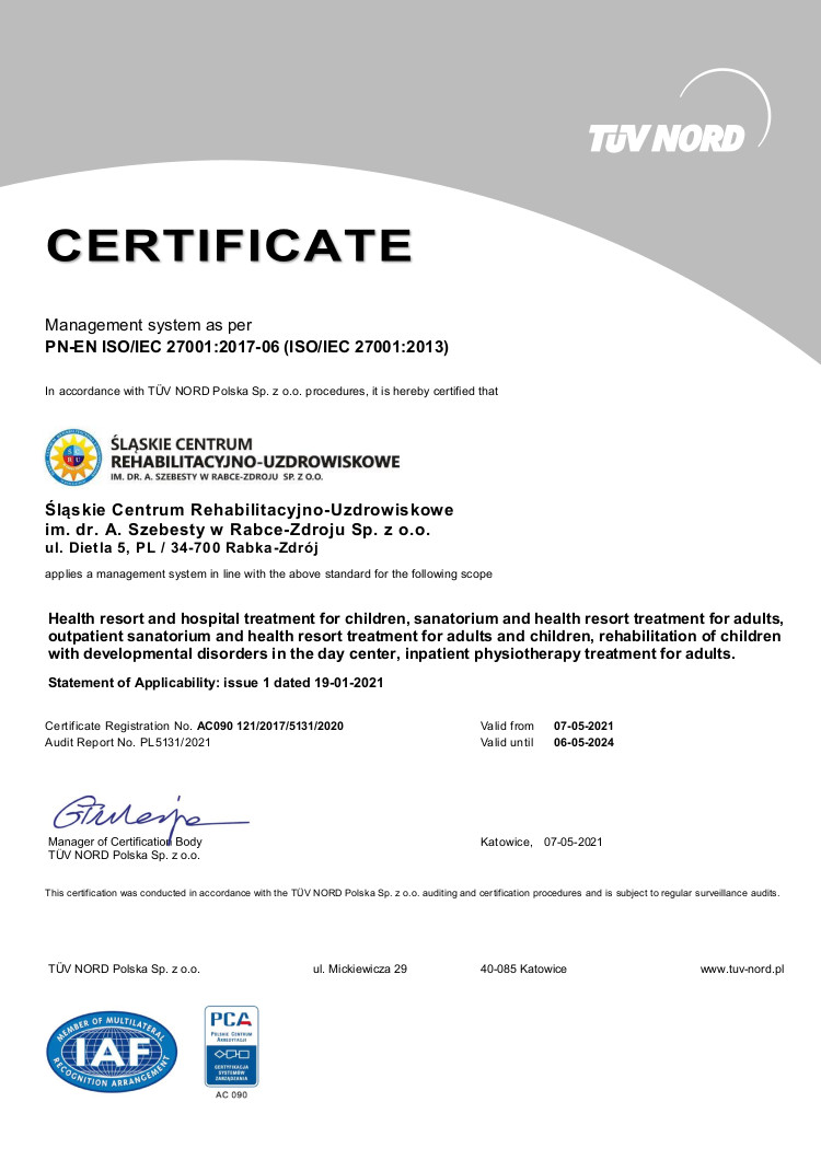 Certyfikat (PN-EN ISO/IEC 27001:2017 - PCA)